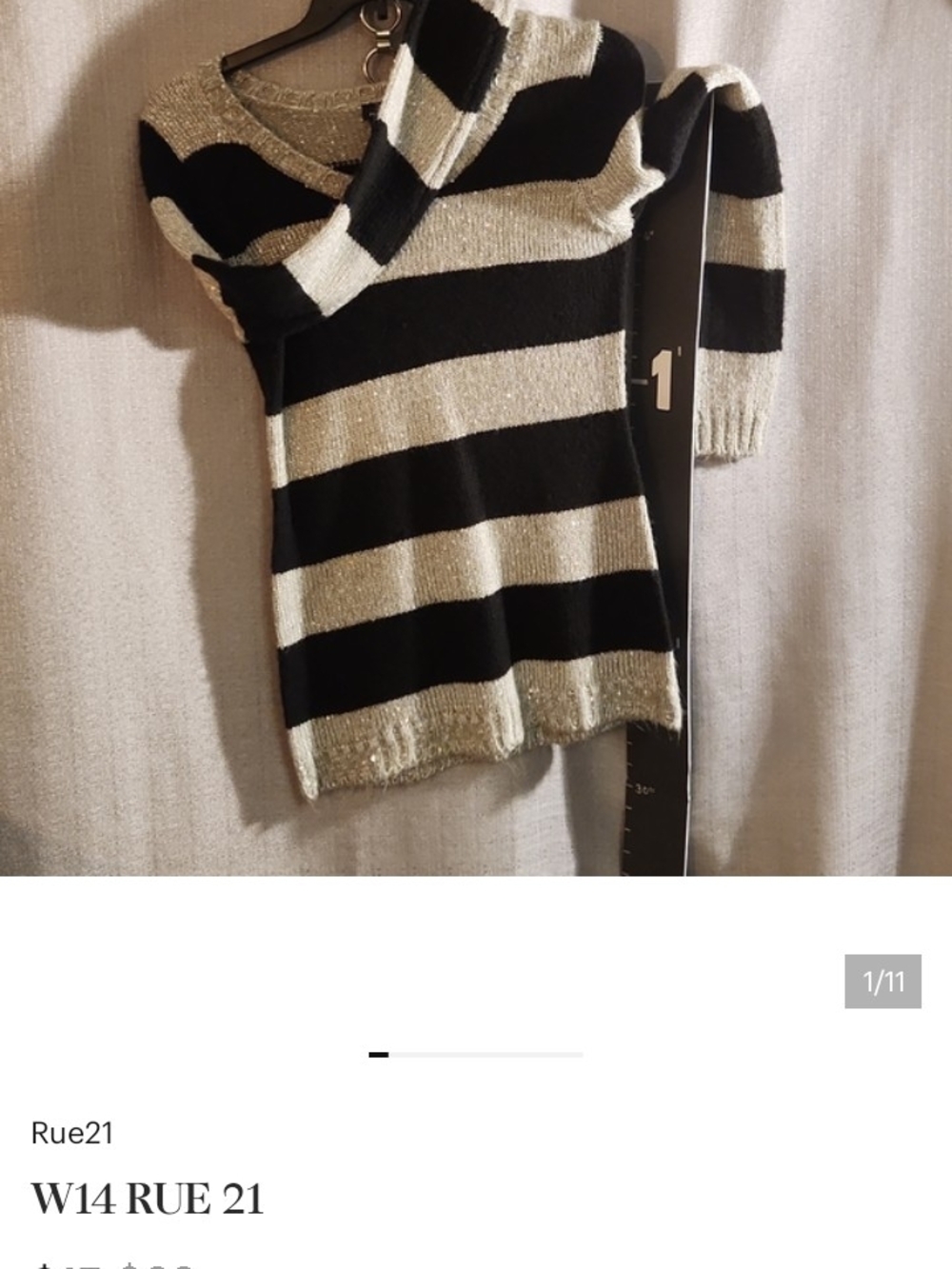 Rue21 Black and Cream Striped V-Neck Sweater